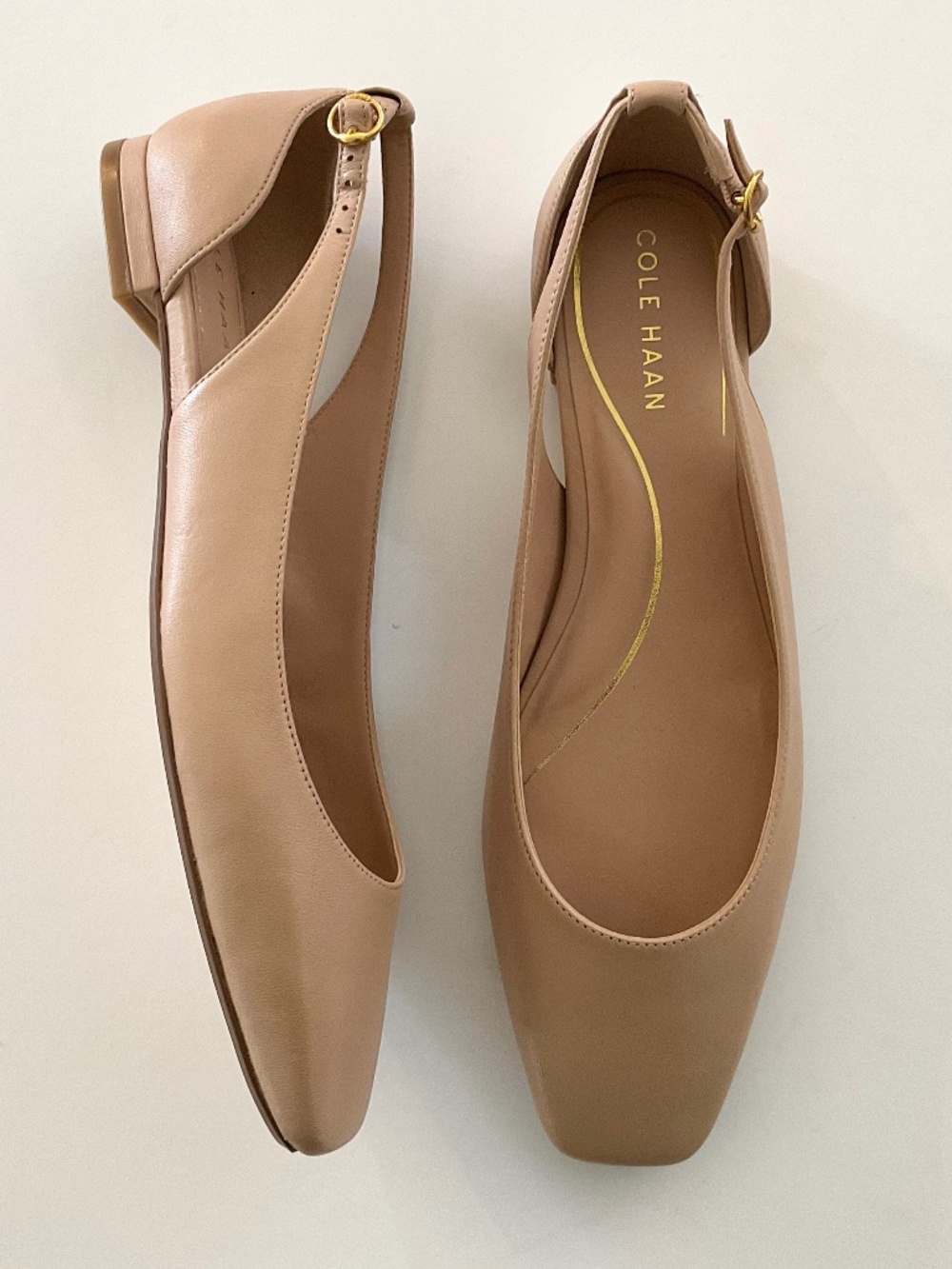 COLE HAAN Bria Cutout Flat Square Toe In Brush Tan Leather Size 9.5 NEW